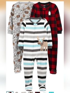 Simple Striped Moose Footie Pajamas - White, Gray, Black & Aqua